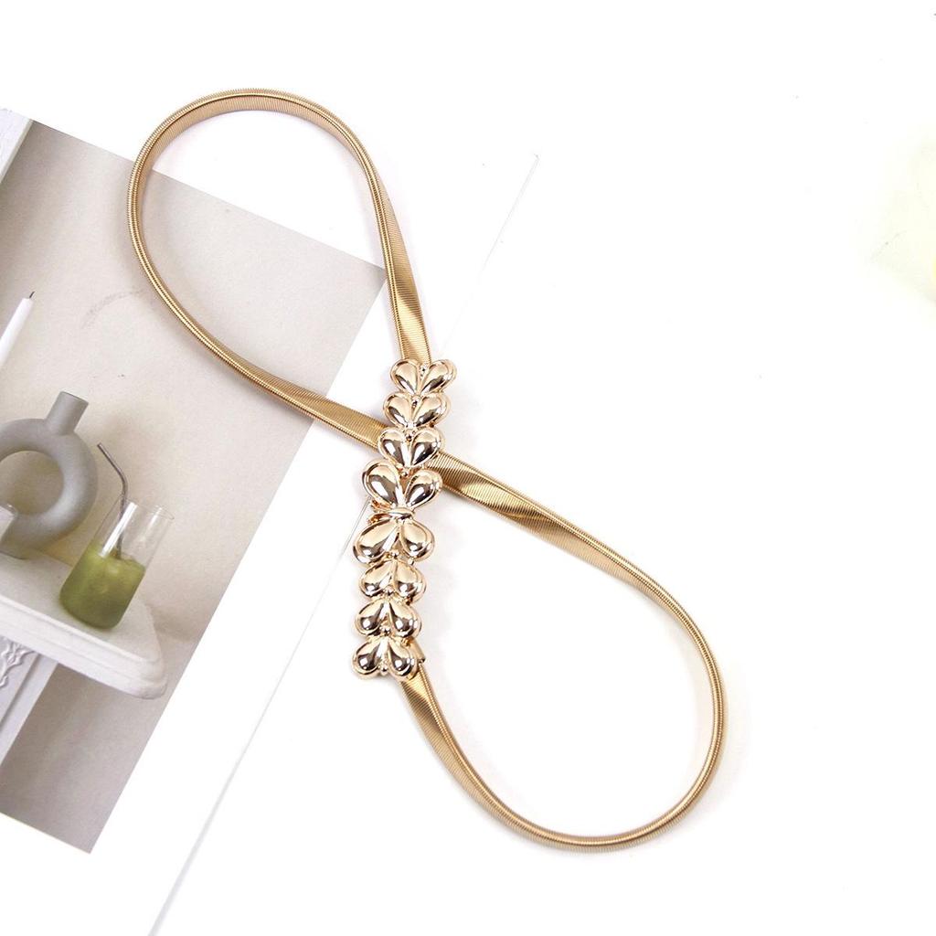 Damski Cienki Metalowy Elastyczny Pasek z Dekoracją Łańcuszka Biodrowego w Kształcie Kwiatu Róży - Idealny do Dopasowania do Spódnic i Sukienek