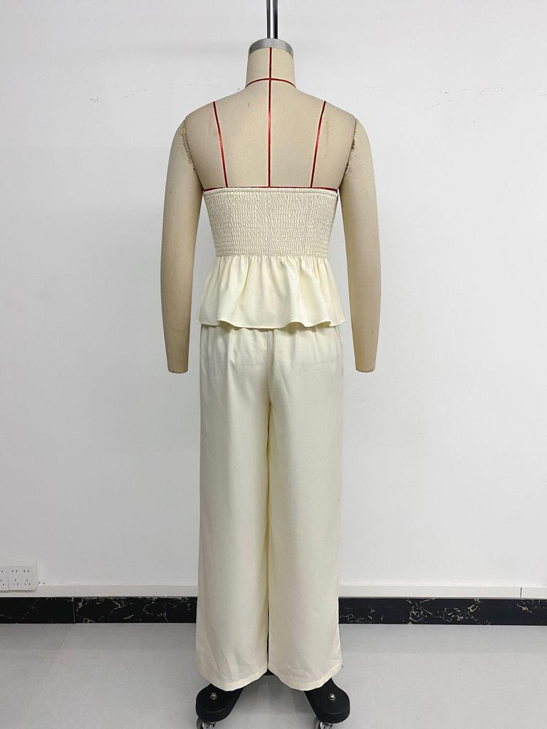 Elegant Summer Strapless Vest Two-Piece Set with Ruched Waist for Women