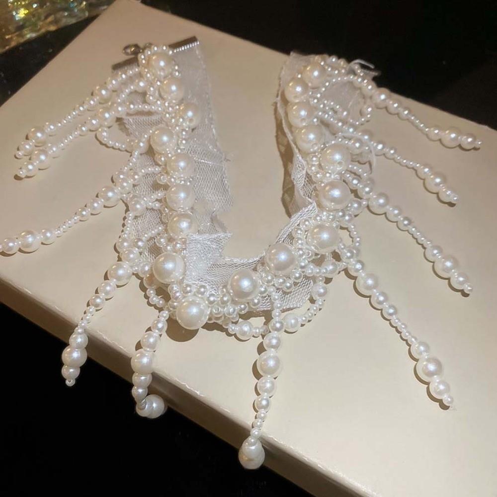 Zinc Zinc Alloy Tassel Beads Necklace Creative Mesh Neck Jewelry Adjustable Pearl Lace Choker  Wedding