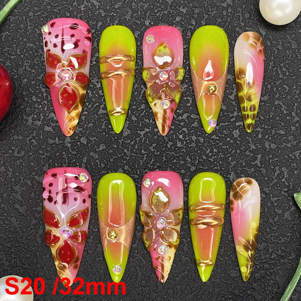 Glossy Hand Paint Thickness Acrylic Handmade Nail Sets 10PCS Multicolor Luxurious Gorgeous UV Gel Carved Artificial Manicure Art