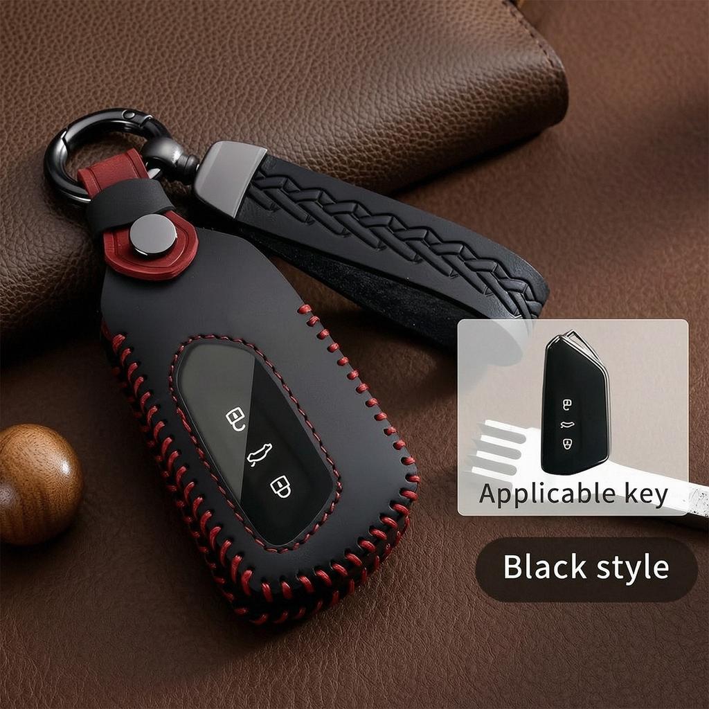 Leather Key Fob Case For Vw Volkswagen Tiguan L Tayron T-Roc Teramont Magotan B8 Passat Smart Remote Key Cover Protector Shell