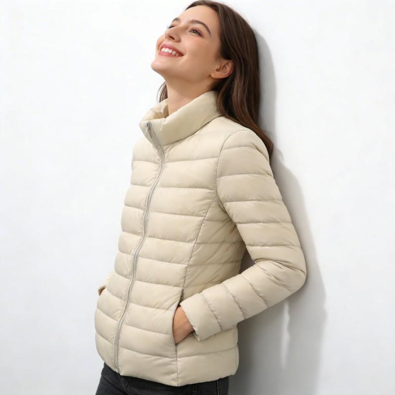 Womens Lightweight Down Jacket Winter Short Puffer Coat Stand Collar Slim Fit 7XL Duck 50% Fill Power
