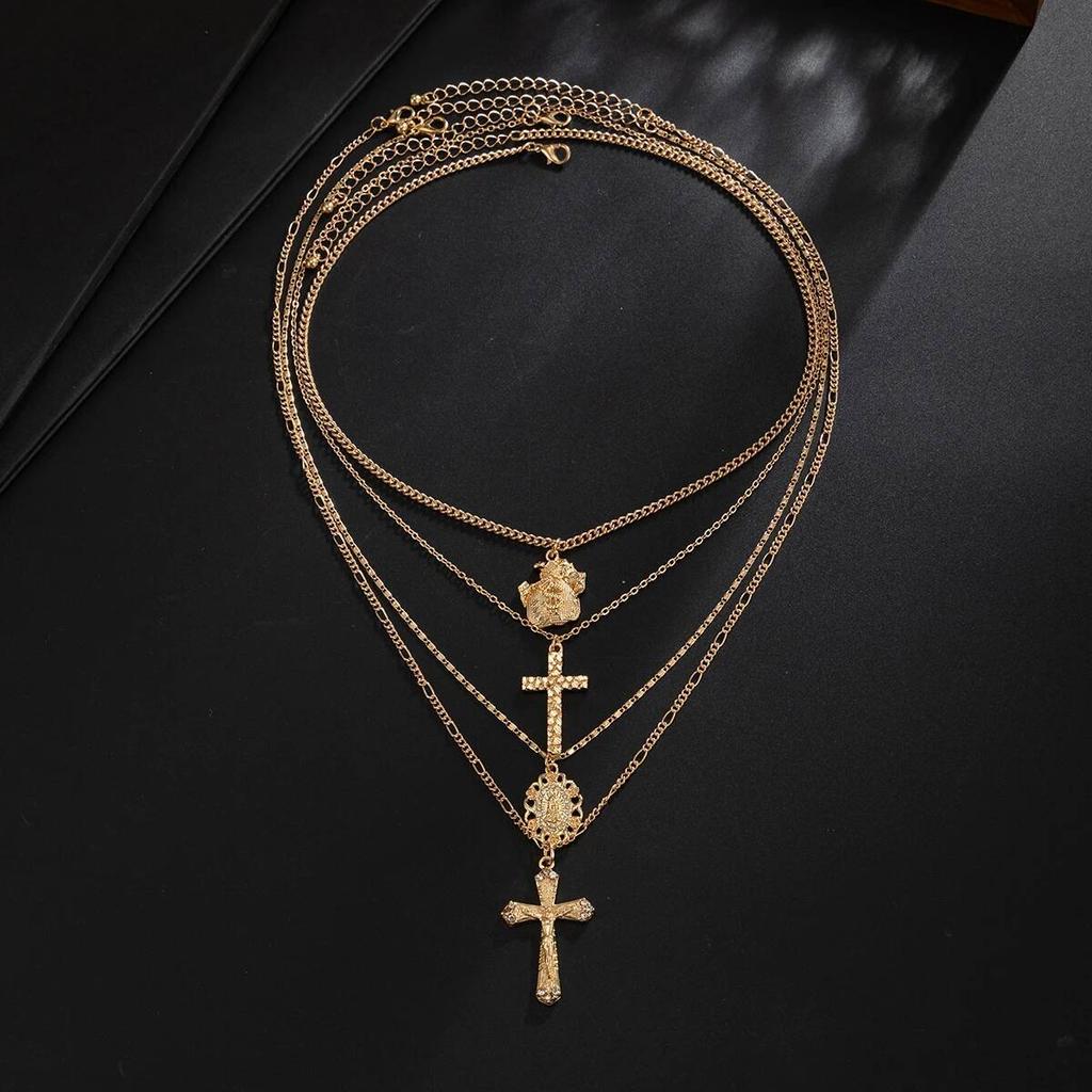 SHIXIN 4 Pcs/Set Hip Hop Punk Jesus Cross Pendant Necklace for Men Trendy Gold Color Adjustable Clavicle Chain Rock Jewelry Gift
