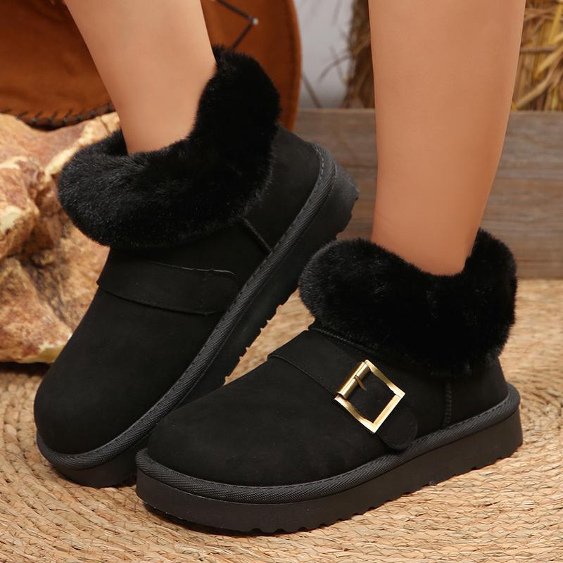 Fashion Comfort Fluffy Fur Snow Boots Women Fashion Buckle Platform Winter Ankle Boots Woman Faux Suede Short Plush Warm Cotton Shoes