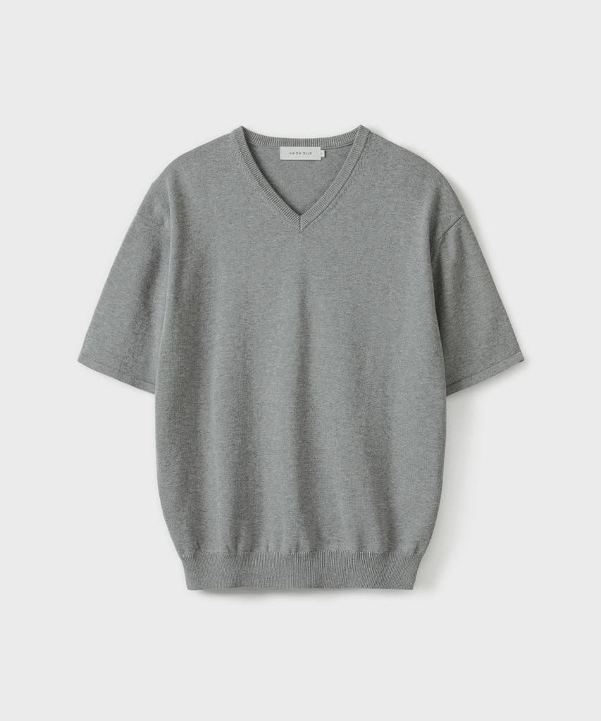 Yunionbeullu Ambient V-Neck Half Knit [Melange Gray]