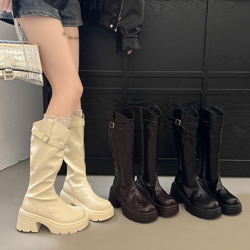 Belt Buckle Thick Heel Thick Sole Fashion Boots Women's 2025 New British Style Fashion Temperament Autumn and Winter Knight Boots Long Boots