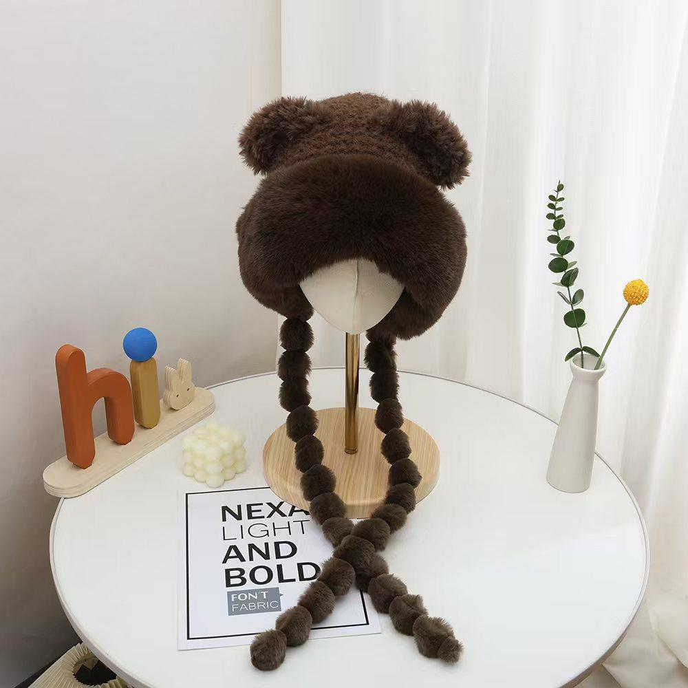 

Зимняя теплая шапка-ушанка на флисовой подкладке, утолщенная вязаная шерстяная шапка, женская милая плюшевая шапка из искусственного меха, подчеркивающая лицо