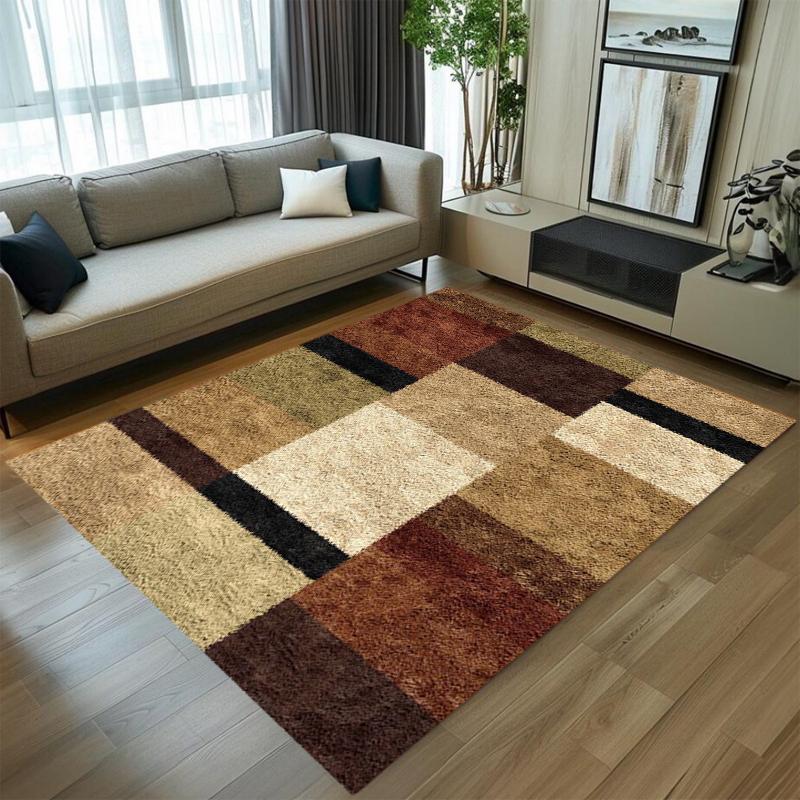 Soft NonSlip Geometric Carpet Brown Beige Patchwork Area Rug for Living Room Bedroom Easy Clean Modern Home Floor Decor 40X60CM