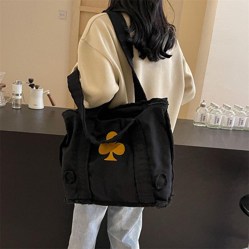 Denim canvas retro bag women's large capacity shoulder bag tote bag casual college student class bag commuter bag