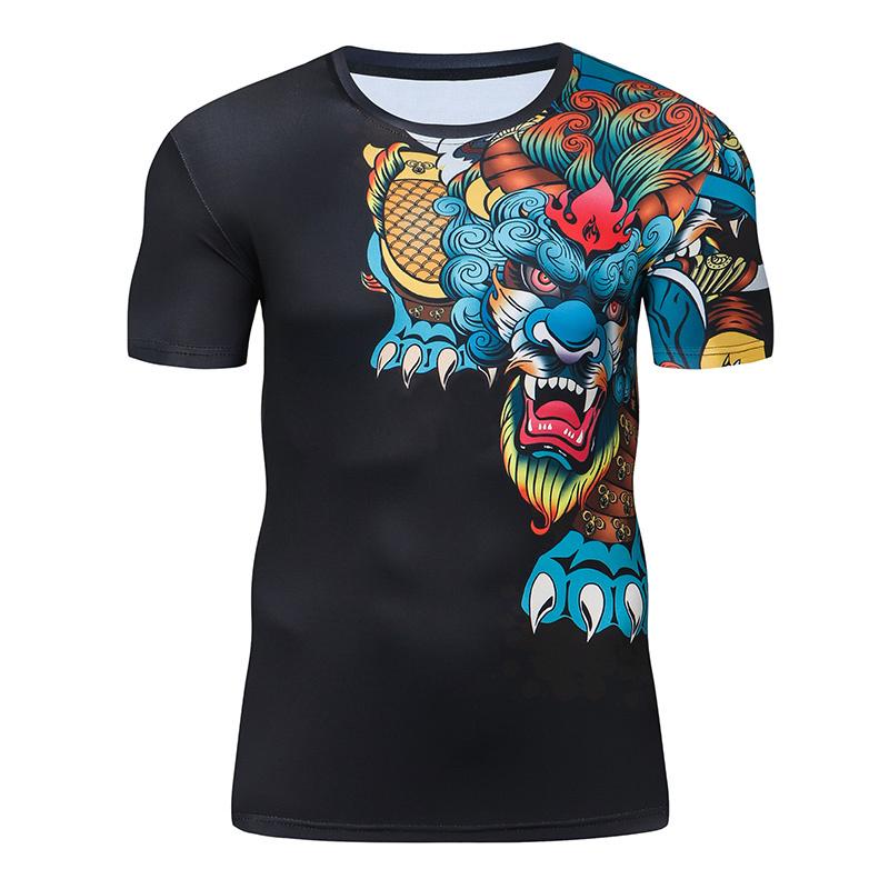 Retro 3D Printed Dragon Tiger T-shirt for Men Summer Fitness O Neck T Shirts Quick Dry Loose Tees Harajuku Tee Gym Male Tshirt