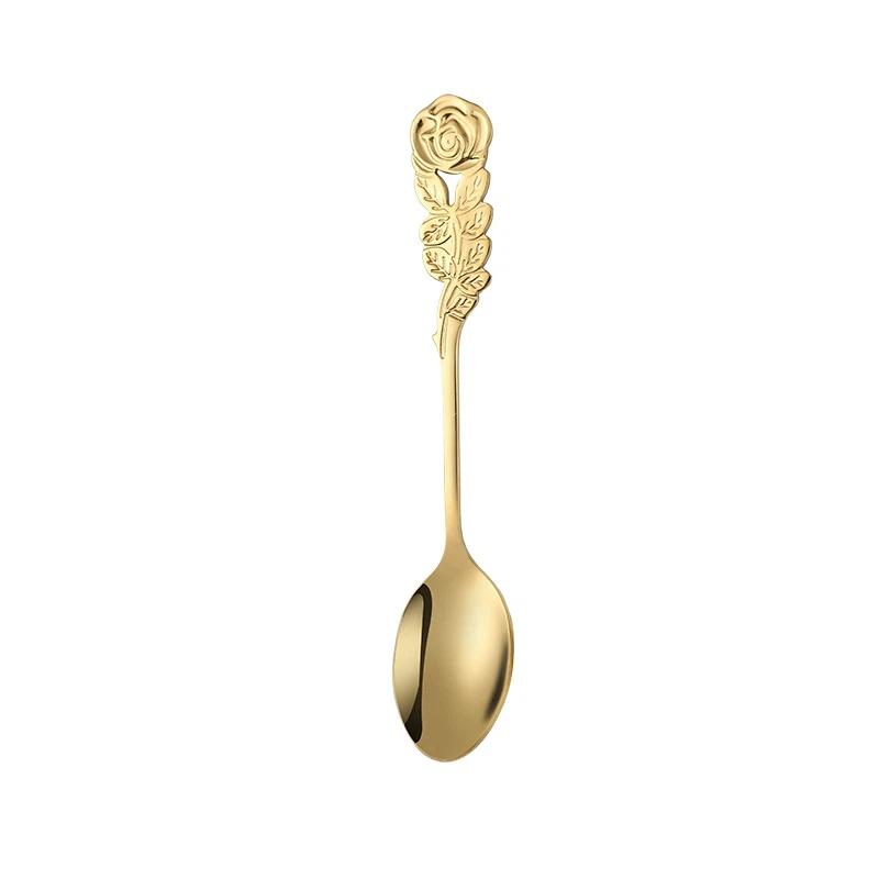 Stainless Steel Rose Spoon Flower Handle Coffee Tea Spoon Colorful Dessert Ice Cream Stirring Spoon Kitchen Tableware