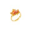Korean Trend Red Zircon Maple Leaf Opening Adjustable Rings for Women Fashion Gold Color Statement Ring Jewelry Party Accessories