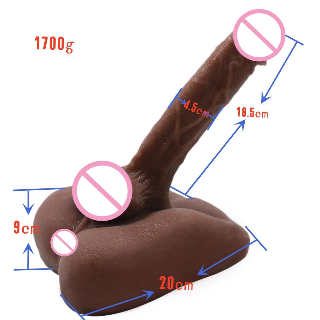VaHppy Large 18.5*4.5cm 1.7kg Dildos Artificial Penis With Anus Sex Toys For Gay Girl Women Brown Skin Masturbator Free Hands Bent Arbitrarily