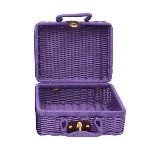 Hand-woven Rattan Wicker Basket Fruit Tea Snack Bread Baskets Cosmetics Rectangular Storage Box Household Kitchen Supplies