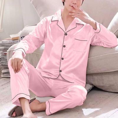1 Set Nachtwäsche für Herren, einfarbig, langärmelig, einreihig, Homewear, lockere Eisseide, Übergröße, Pyjama-Set für Zuhause