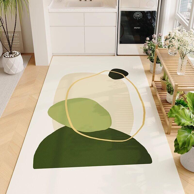 Green Ins Style Art Abstract PVC Leather Rug Waterproof Oil-proof Stain-resistant Kitchen Carpet Large Area Non-slip Floor Mats
