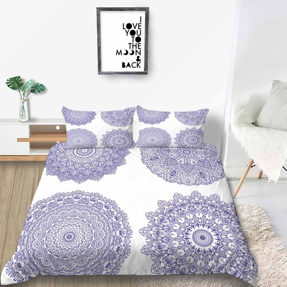 3D Jacquard Bedding Down Quilt Cover Pillowcase 2 or 3 Pieces of Datura Printed Microfiber Fabric Single Bed Double Bed Washable Ultra-soft Bedding