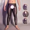 Pánské sexy dlouhé kalhoty průhledné olejově lesklé ultratenké strečové legíny lesklé ledové Silky Comfort úzké kalhoty