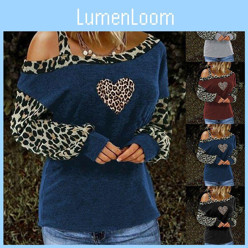 Trendy Women's Leopard Print Long Sleeve Cold One Shoulder Blouse For Parties
