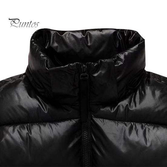 Men Thermal Vest Coat Stand Collar Sleeveless Zipper Closure Waistcoat with Pockets Design Golden Letter Print Vest Coat