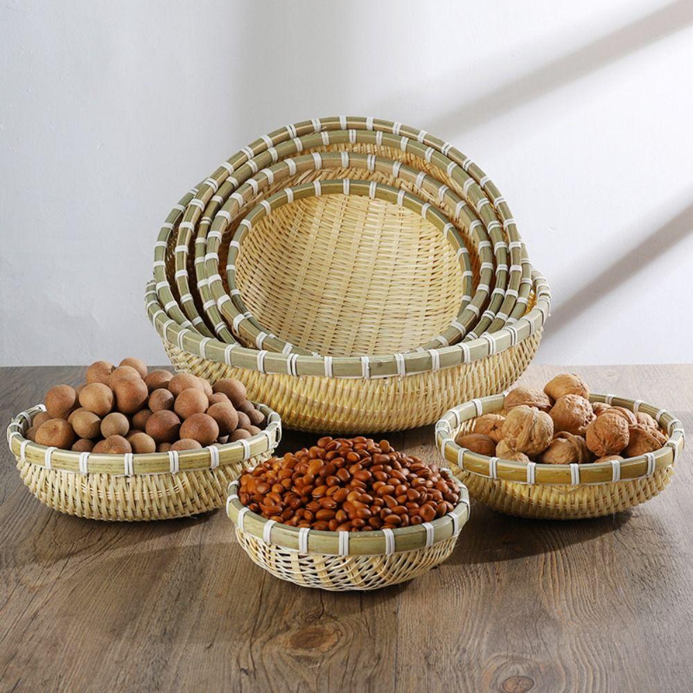 Round Fruit Snack Basket Handmade Drain Basket Natural Storage Basket
