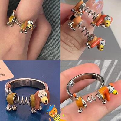 Lustige Frühlingshunderinge mit Cartoon-Motiv, verstellbar, süßer Tierring, Neuheit, trendiger Fingerring, personalisierter Schmuck, Zubehör, Party-Geschenke