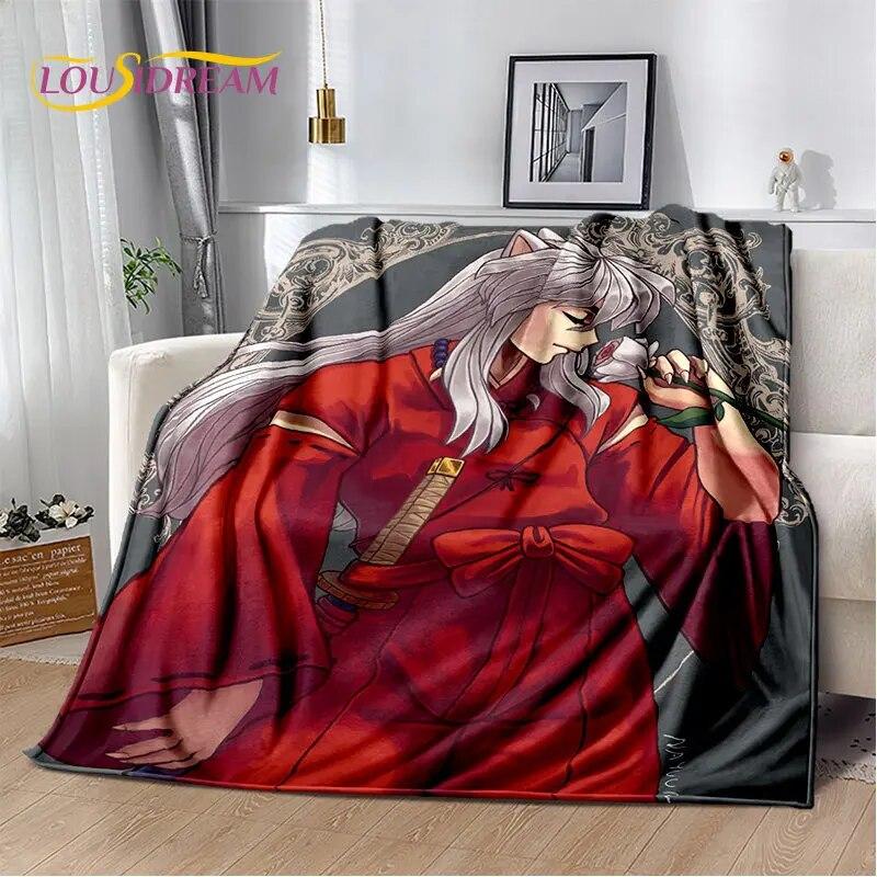Pătură moale de pluș cu desene animate Inuyasha, pătură de flanel, pătură pentru sufragerie, dormitor, pat, canapea, husă de picnic Bettdecke