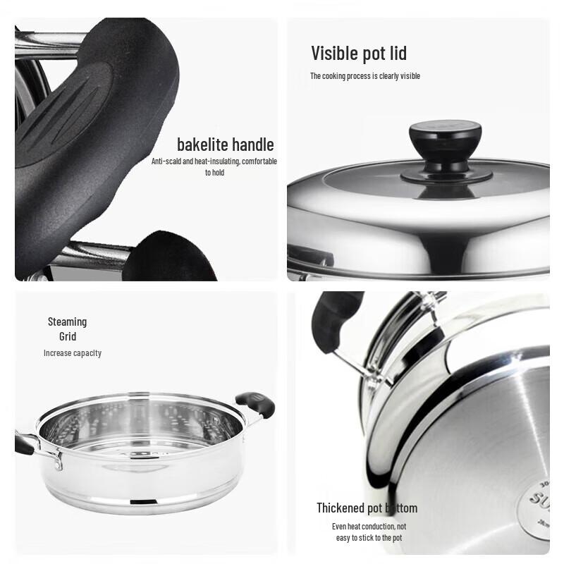 SUPOR 304 Edelstahl Doppelschicht Dämpfertopf