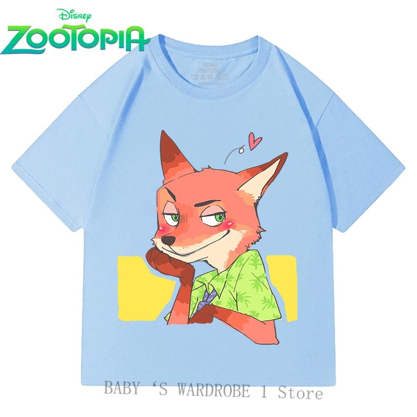 Boys and Girls Cotton Short Sleeve Shirts Disney Zootopia Cartoon for Ages 3-12 Cute and Fashionable