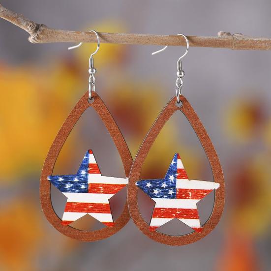 1 Pair Hollow Drop Earrings for Women, Fourth of July Independence Day Earrings, American Flag Stars Stripes Design Hook Earrings