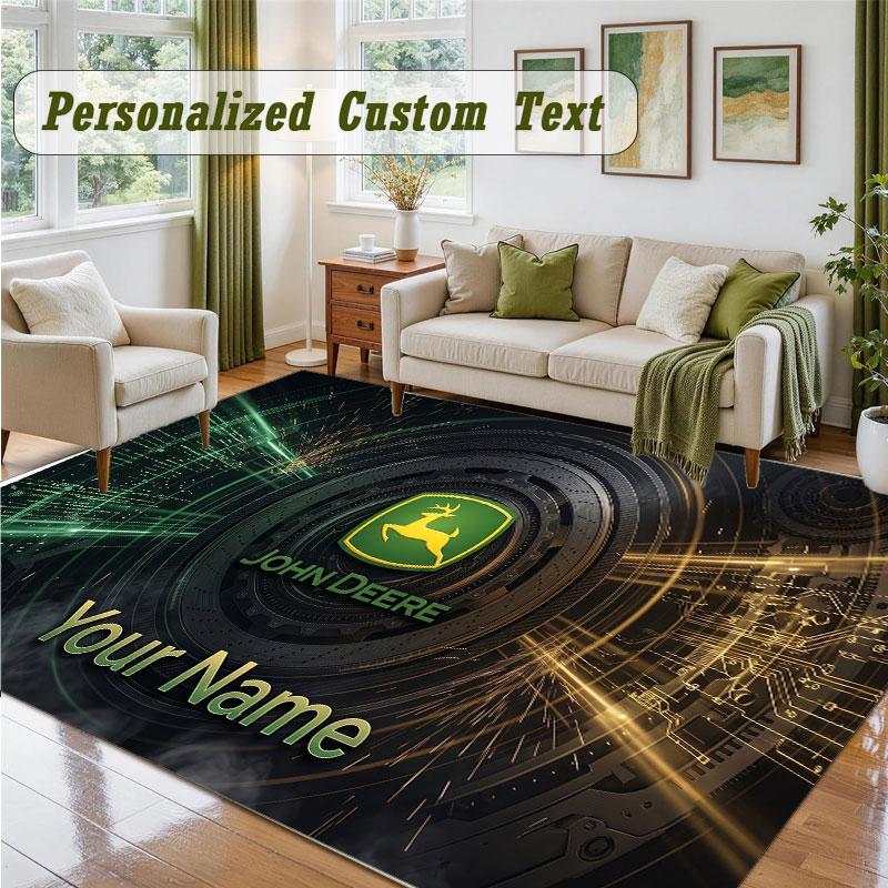 Tappeto Quadrato in Velluto di Cristallo Nome Personalizzato Motivo John Deere Antiscivolo Decorazione Pavimento Casa Tappeto