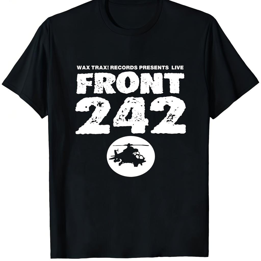 Vtg Front 242 Zespół Koszulka Graficzna z Trasy Koncertowej Wytarta Typografia Ikoniczny Nadruk Logo Miękki Brea