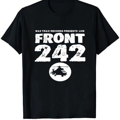 Vtg Front 242 Band World Tour Graphic T-Shirt Distressed Typography Iconic Logo Print Soft Breathable Fabric Slightly Stretched
