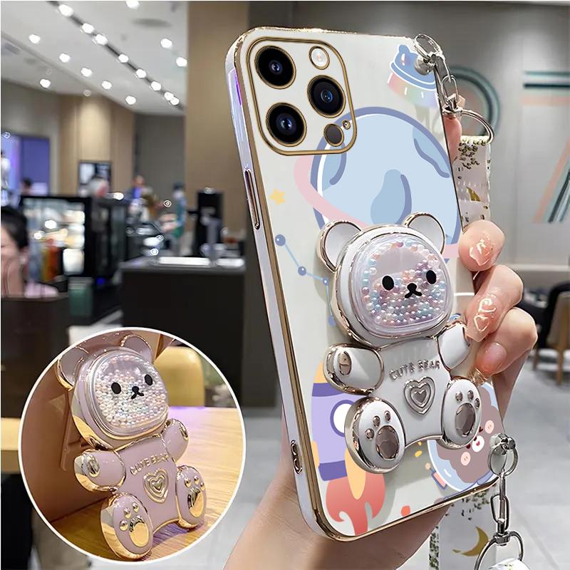 

Space Bear Lanyard Holder Case For 14 15 11 12 13 Pro Max Mini 8 7 6 S Plus X Xr Xs Max Crossbody 15pro Strap Stand Cover For iPhone 13 Mini&Case & Strap белый