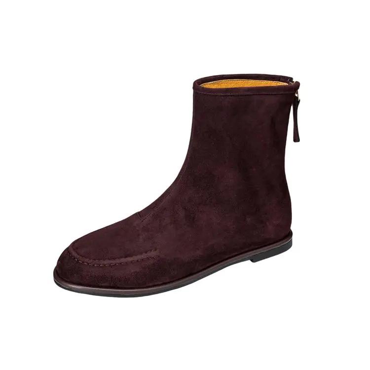 Fashion 2025 NEW Autumn Women Boots Sheep Suede Leather Women Shoes Round Toe Low Heel Shoes Slip-on Chelsea Boots Zipper Short Boots