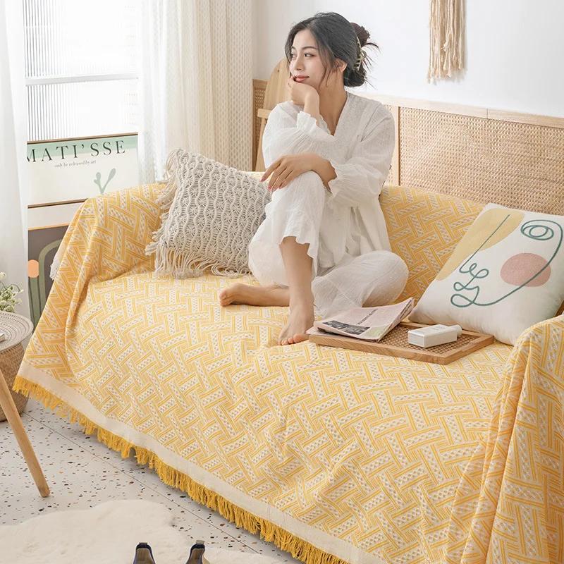 Bohemian Style Full Cover Sofa Cover For Rental Properties Four Seasons Sofa Cushion Wave Pattern Fabric