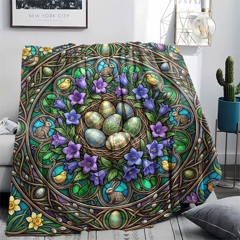 1Pc Easter Print Flannel Blanket, High quality Comfortable for All Seasons, Home Decor, Warmth and Comfort, Perfect for Christmas Gifts W6