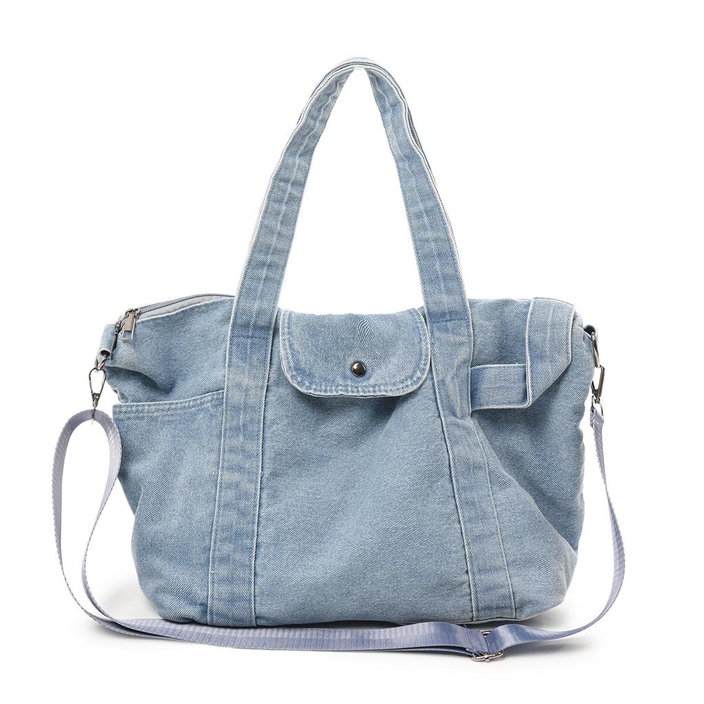 Large capacity literary handbag women's fashion commuter travel bag short-haul luggage bag light canvas denim shoulder bag