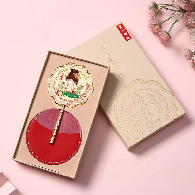 Chinese Ancient Handheld Crafts Metal Makeup Mirror Museum Creative Cultural Crafts Portable Folding Cosmetic Mirror
