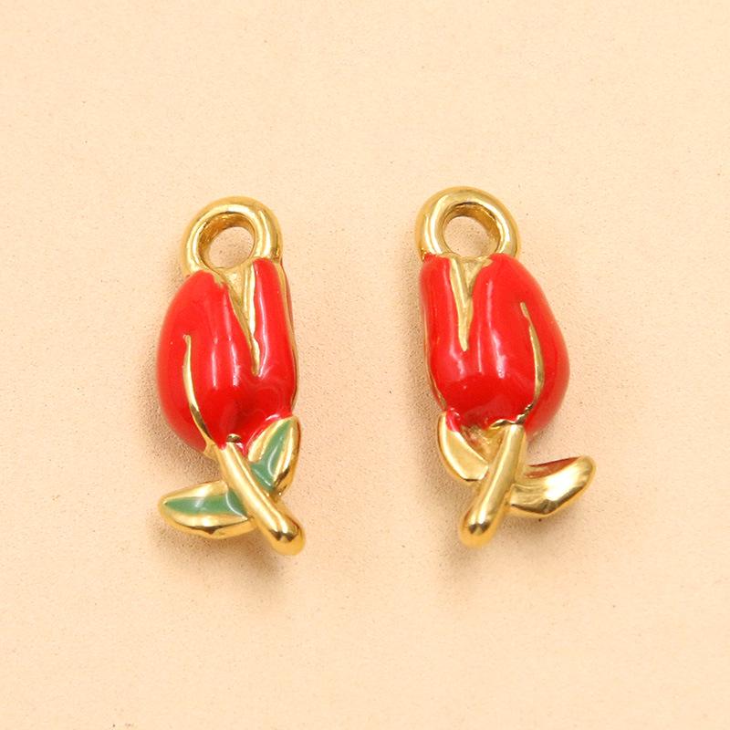 Multicolor 8x20mm Gold-Plated Stainless Steel Tulip Pendant for DIY Jewelry Making