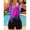 Summer Beach Pool Wear Flower Pattern Printed One Piece Boy Short Swimsuit Women Athletic Slim Fit Bathing Suit