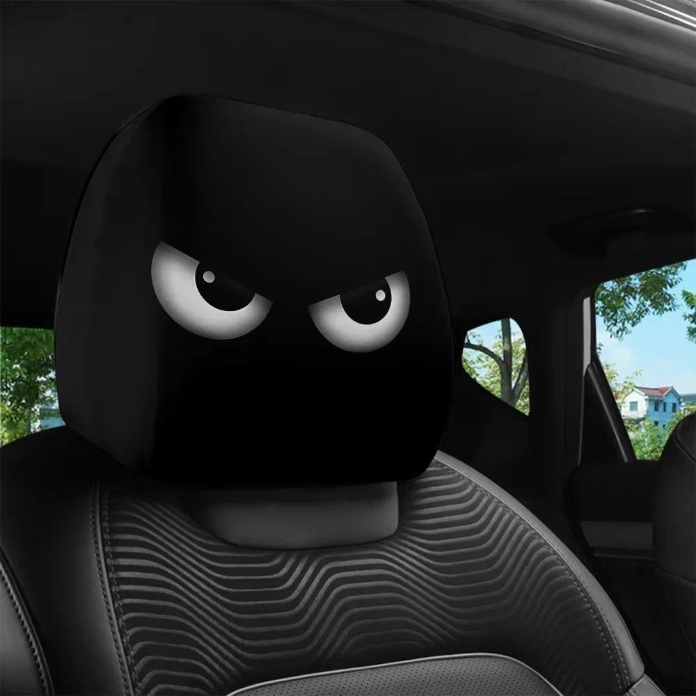 2Pcs Exaggerated Car Headrest Covers Funny Face Expressions Car Seat Headcover Journey Must-Have