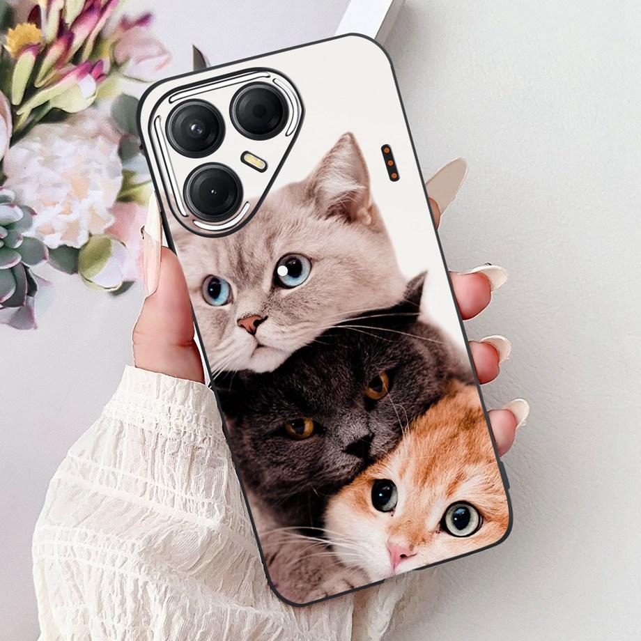 Black Silicone Cover For Tecno Pova 7 4G 5G / Pova 7 Pro Pova7 Ultra Neo Funda Cat Flower Dragon Design Bumper Soft Capa