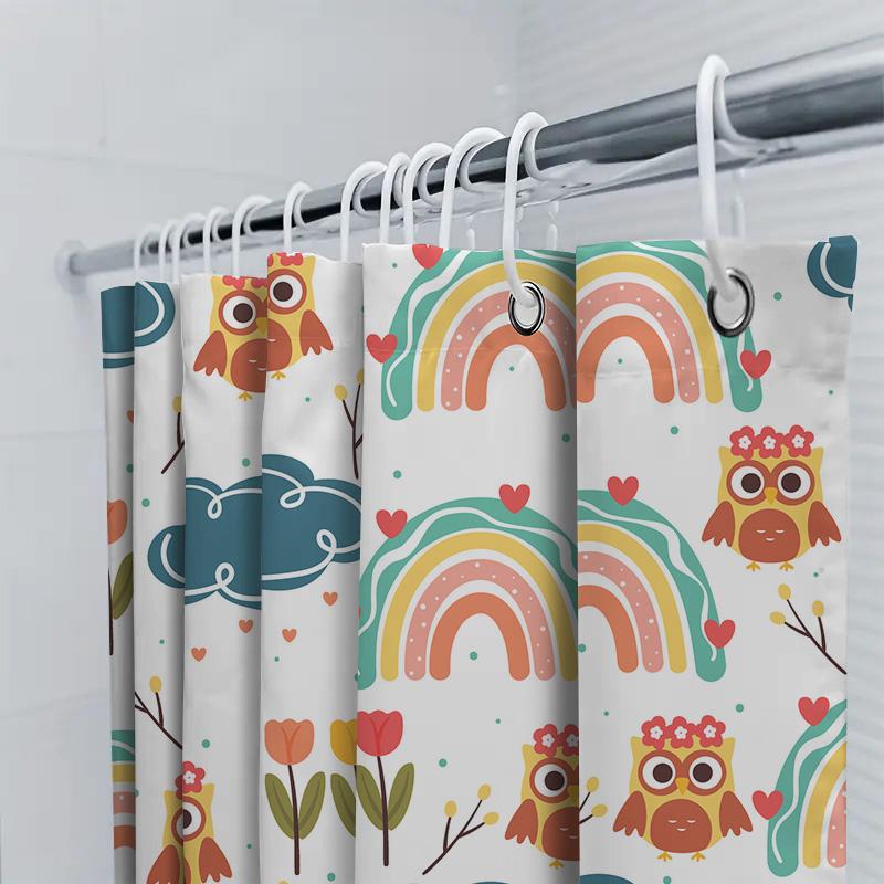 Creative Owl Pattern Shower Curtain Rainbows Clouds Bathroom Decor Waterproof Fabric Home Decoration Modern Washcloth White Size