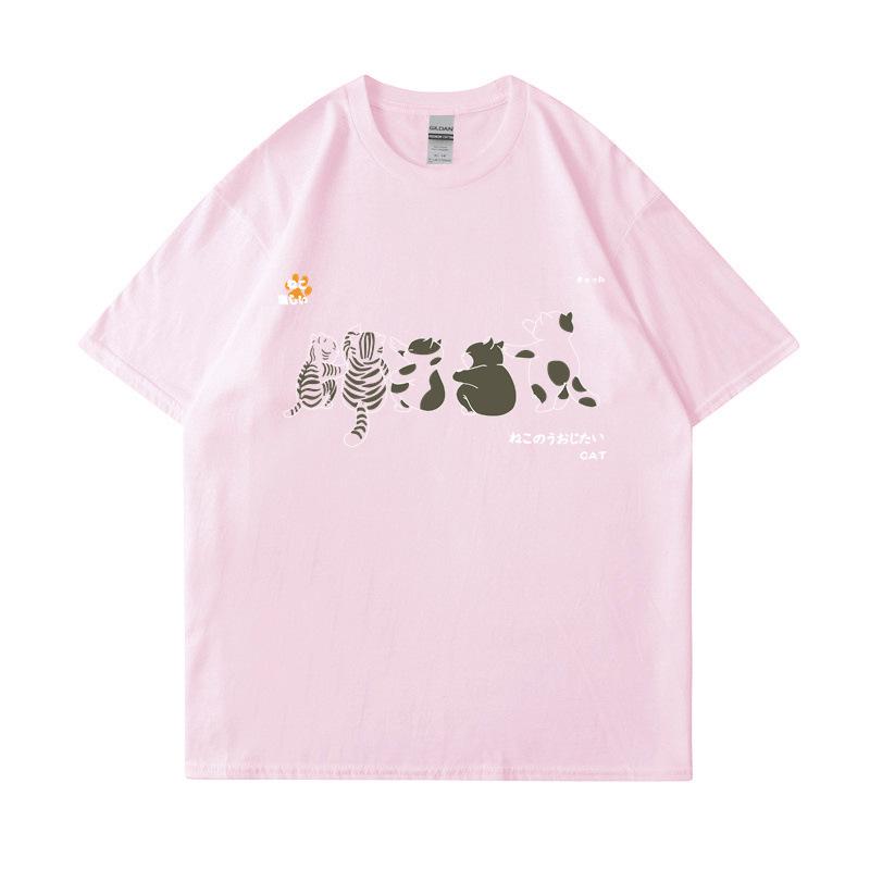 Short Sleeved Shirt Men's Cat Pattern Summer Loose and Versatile Student T-shirts