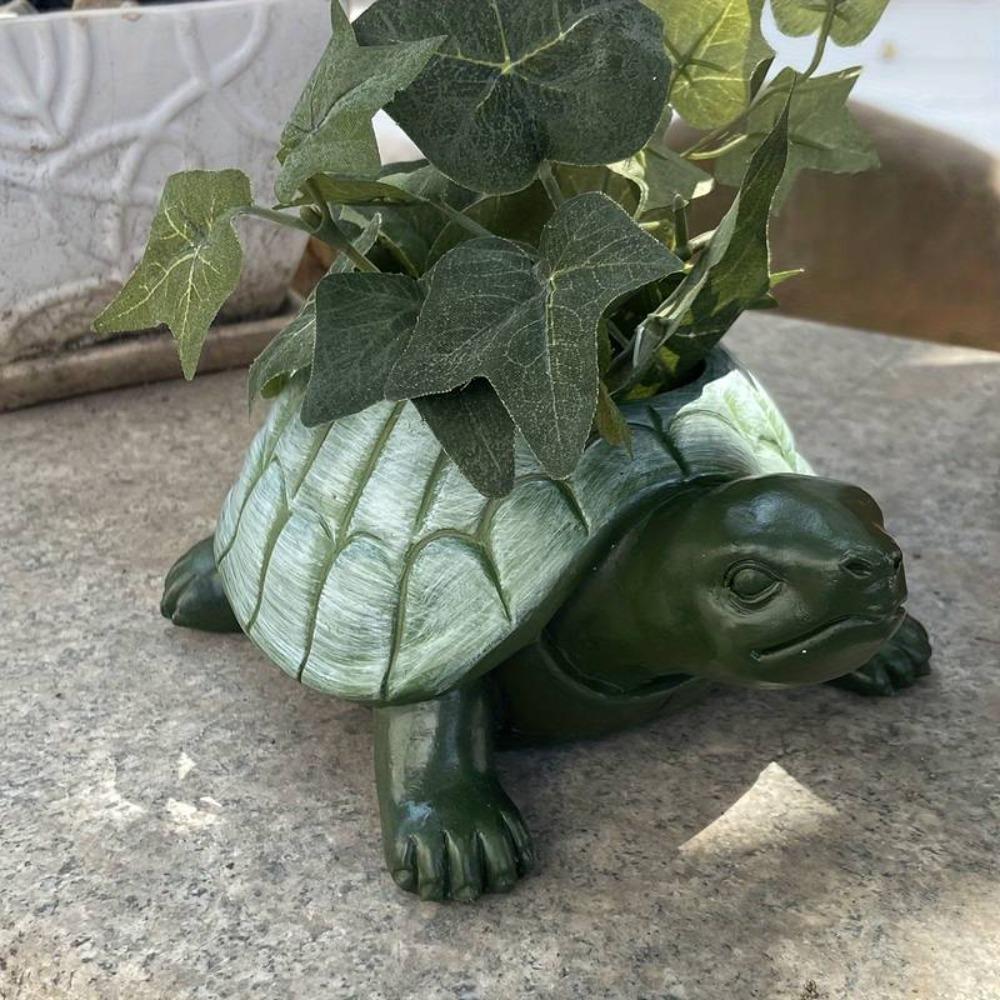 Decorative Turtle Planter Statue Rustic Style Animal Sculpture Succulent Pot  Outdoor Decoration
