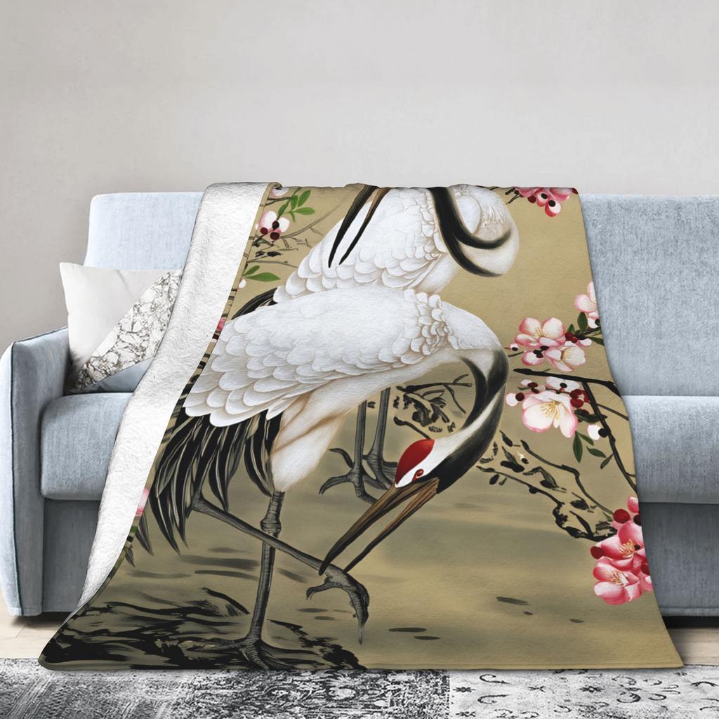 Soft Warm BlanketStudents Travel Chinese Style Crane Throw Blanket Flannel Bedspread For Couch Bed Novelty Sofa Bed Cover