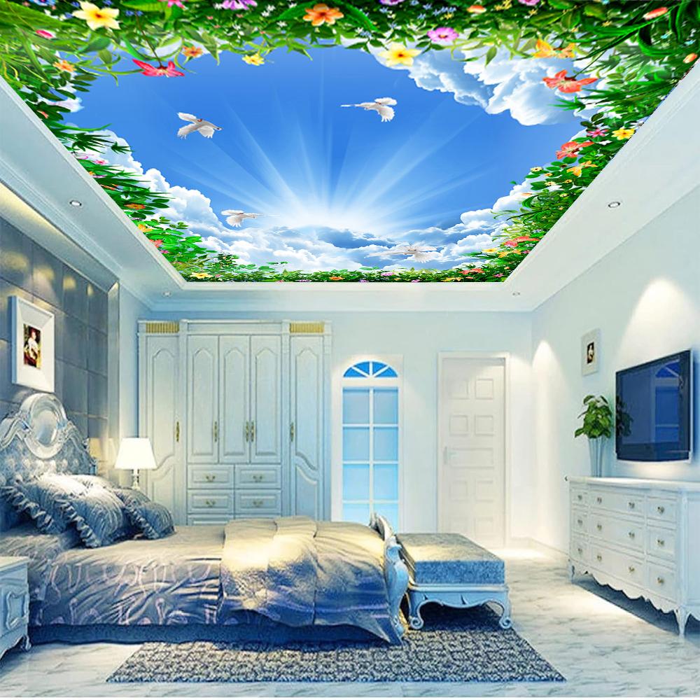 3d Blue Sky Wallpaper White Clouds Ceiling Mural Living Room Bedroom Hotel 3d Ceiling Wallpaper