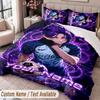 Custom Name Text 3Pcs Bedding Set Blue Lock Duvet Cover And Two Pillowcases
