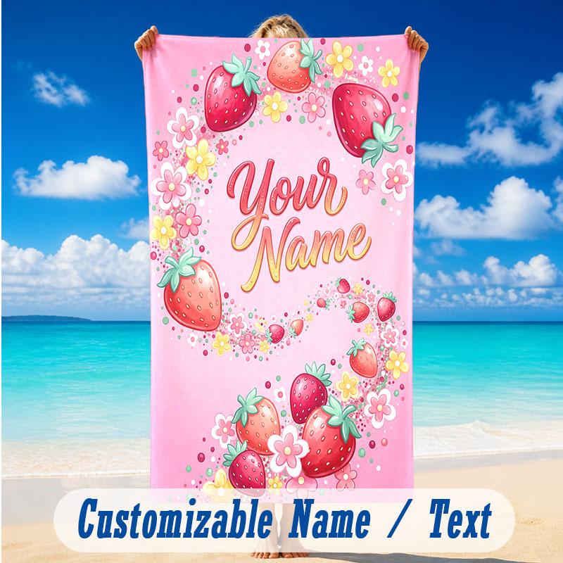 Floral Garden Theme Beach Towel Personalized Custom Name & Text Soft Quick Dry Beach Towel for Swimming Travel